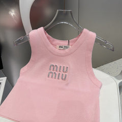VISCOSE TANK TOP 643229 IN PINK COTTON RIBBED KNIT WITH EMBELLISHED LOGO