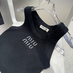 VISCOSE TANK TOP 643230 IN BLACK RIBBED KNIT WITH EMBELLISHED LOGO