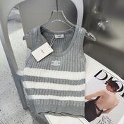 STRIPED TANK TOP 625958 IN GRAY AND WHITE COTTON RIBBED