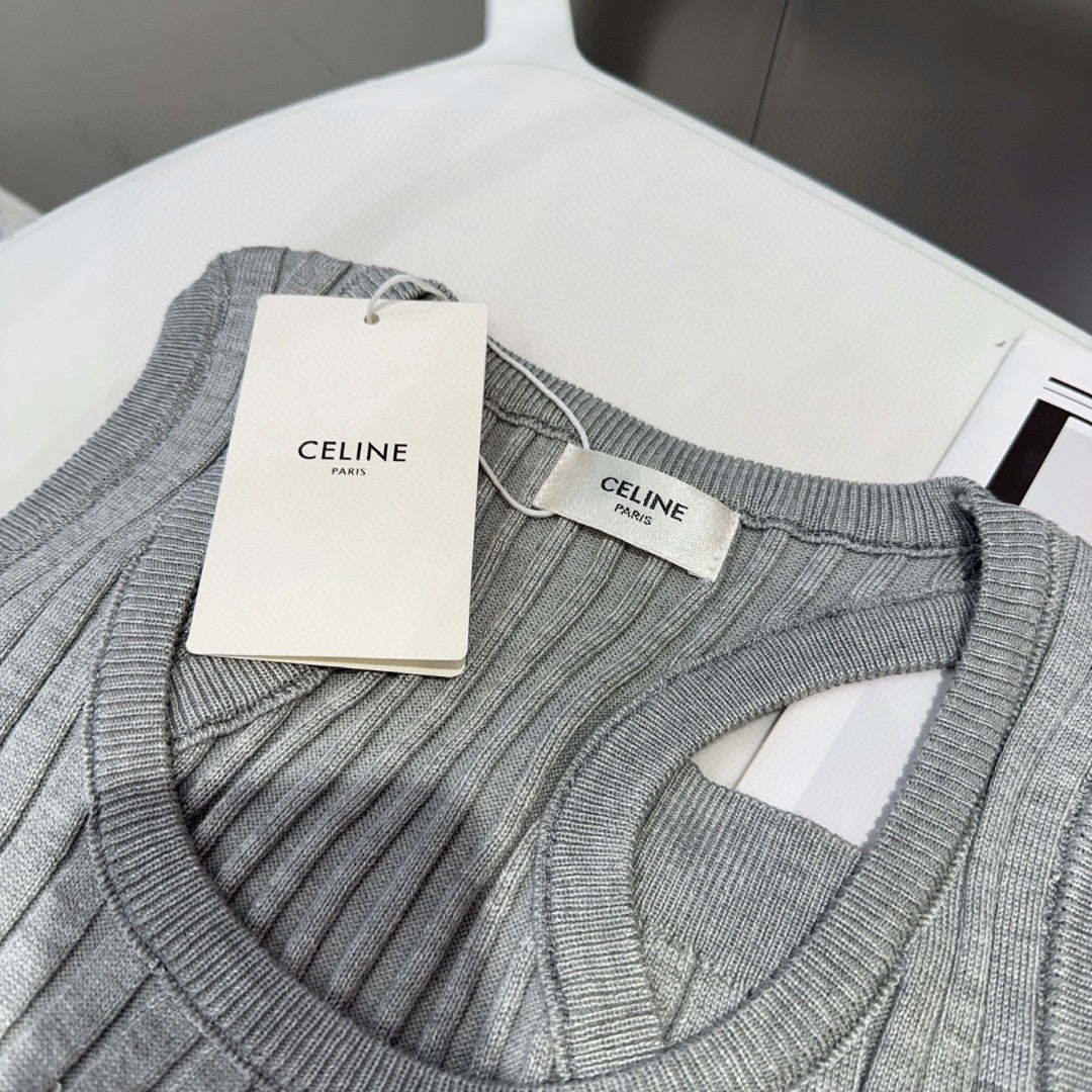 STRIPED TANK TOP 625958 IN GRAY AND WHITE COTTON RIBBED