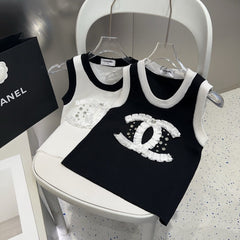 CAMISOLE 627703 IN BLACK COTTON RIBBED KNIT WHITE TRIM