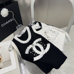 CAMISOLE 627703 IN BLACK COTTON RIBBED KNIT WHITE TRIM