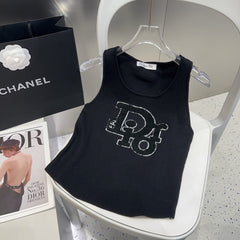 CAMISOLE 619300 IN BLACK COTTON RIBBED KNIT TEXTURED LOGO