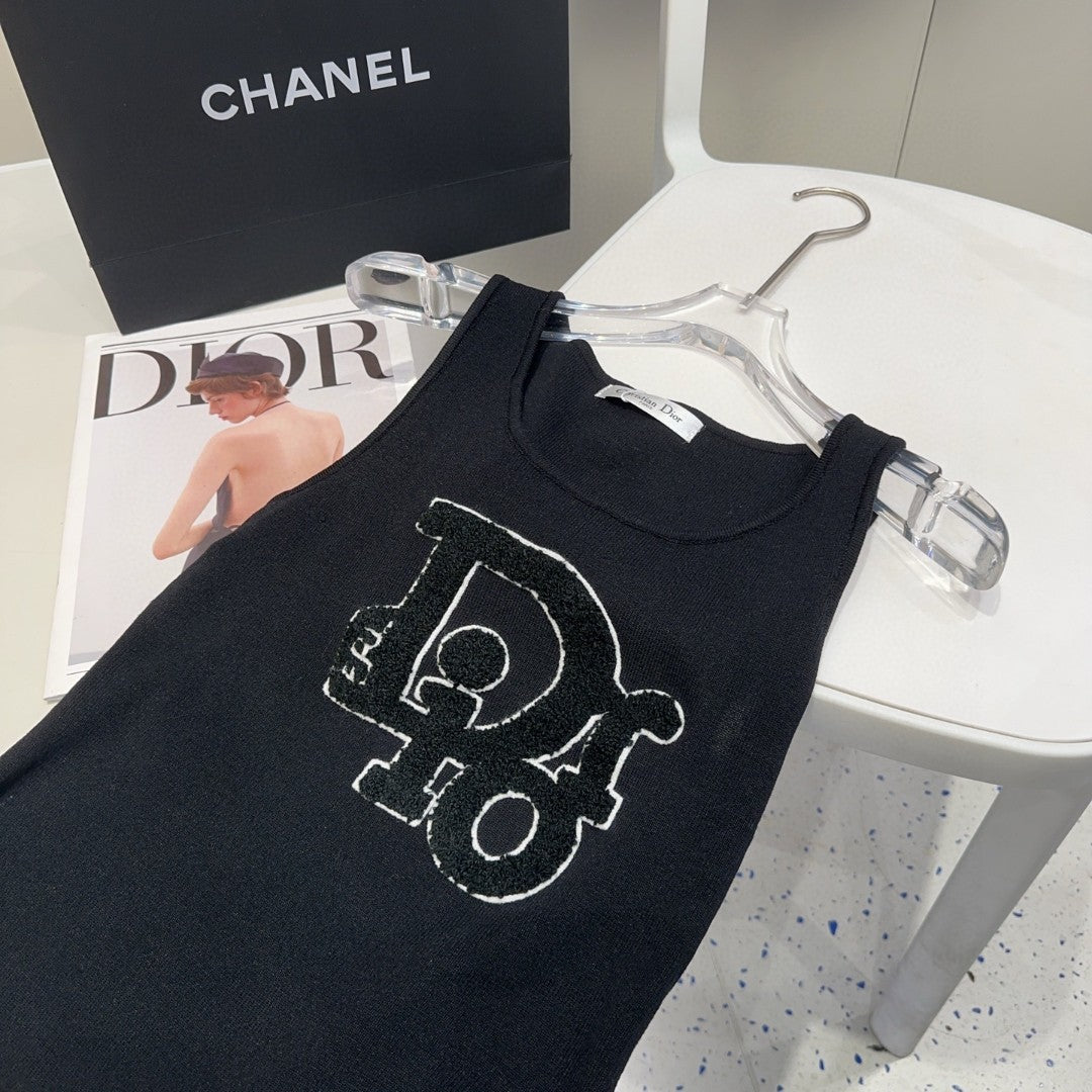 CAMISOLE 619300 IN BLACK COTTON RIBBED KNIT TEXTURED LOGO