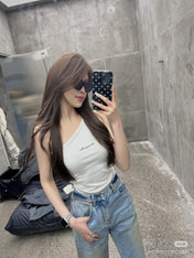 ONE SHOULDER TOP 633200 IN WHITE COTTON