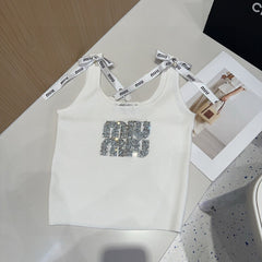 TANK TOP 622143 IN WHITE COTTON RIBBED EMBOSSED CRYSTAL