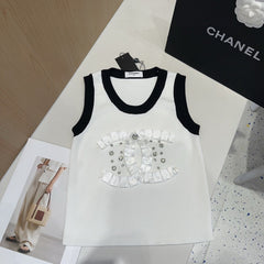 CAMISOLE 627702 IN WHITE COTTON RIBBED KNIT BLACK TRIM