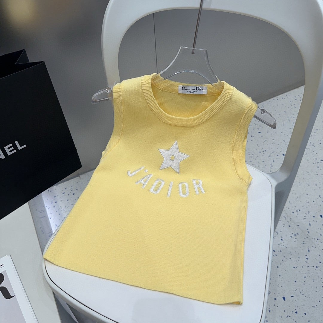 TANK TOP 622148 IN YELLOW COTTON RIBBED STAR AND LOGO