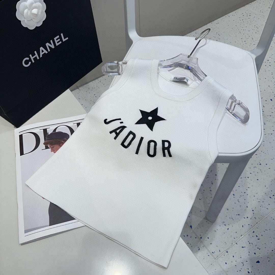 TANK TOP 622149 IN WHITE COTTON RIBBED STAR AND LOGO