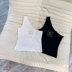 ONE SHOULDER TOP 624509 IN BLACK COTTON MULTICOLOR LOGO