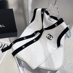 TANK TOP 624514 IN WHITE COTTON RIBBED BLACK TRIM AND BOW