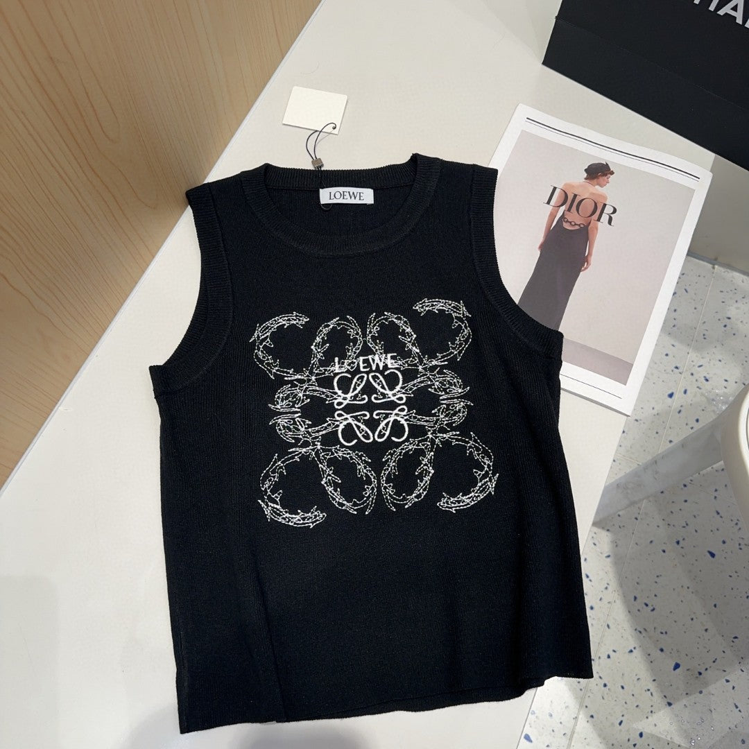 TANK TOP 633202 IN BLACK COTTON RIBBED KNIT