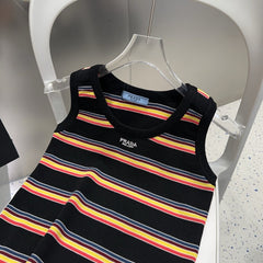 STRIPED TANK TOP 627701 IN BLACK MIX MULTICOLR COTTON RIBBED