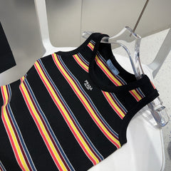 STRIPED TANK TOP 627701 IN BLACK MIX MULTICOLR COTTON RIBBED
