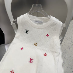 KNITTED VEST 633192 IN WHITE WOOL MUTILCOLOR LOGO