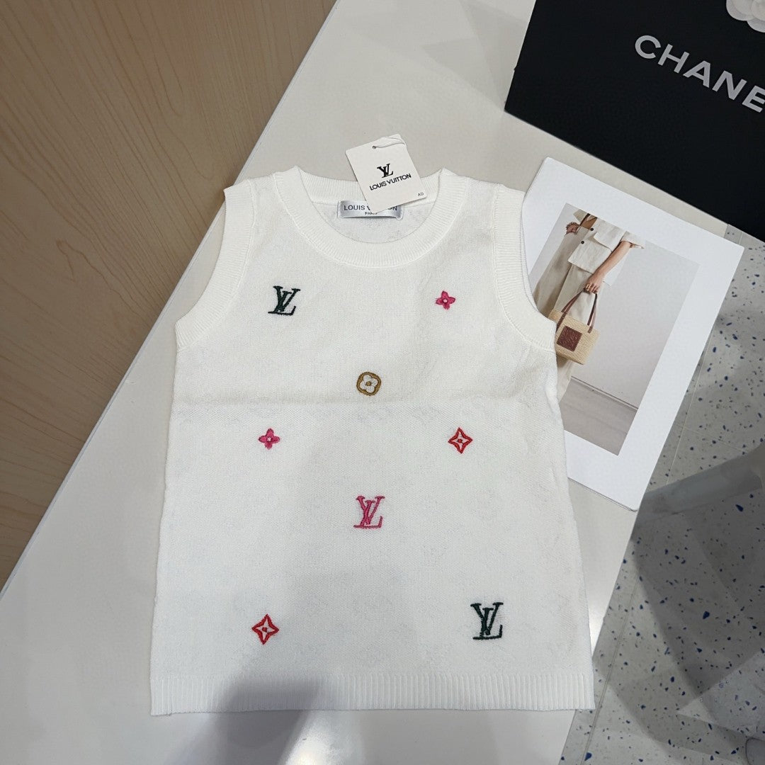 KNITTED VEST 633192 IN WHITE WOOL MUTILCOLOR LOGO