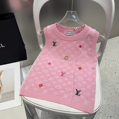 KNITTED VEST 633193 IN PINK WOOL MUTILCOLOR LOGO