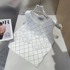 TANK TOP 633204 IN WHITE COTTON RIBBED KNIT EMBOSSED FLORAL