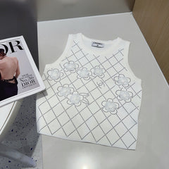 TANK TOP 633204 IN WHITE COTTON RIBBED KNIT EMBOSSED FLORAL