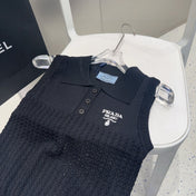 POLO TANK TOP 638006 IN BLACK COTTON RIBBED KNIT