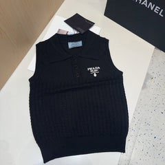 POLO TANK TOP 638006 IN BLACK COTTON RIBBED KNIT