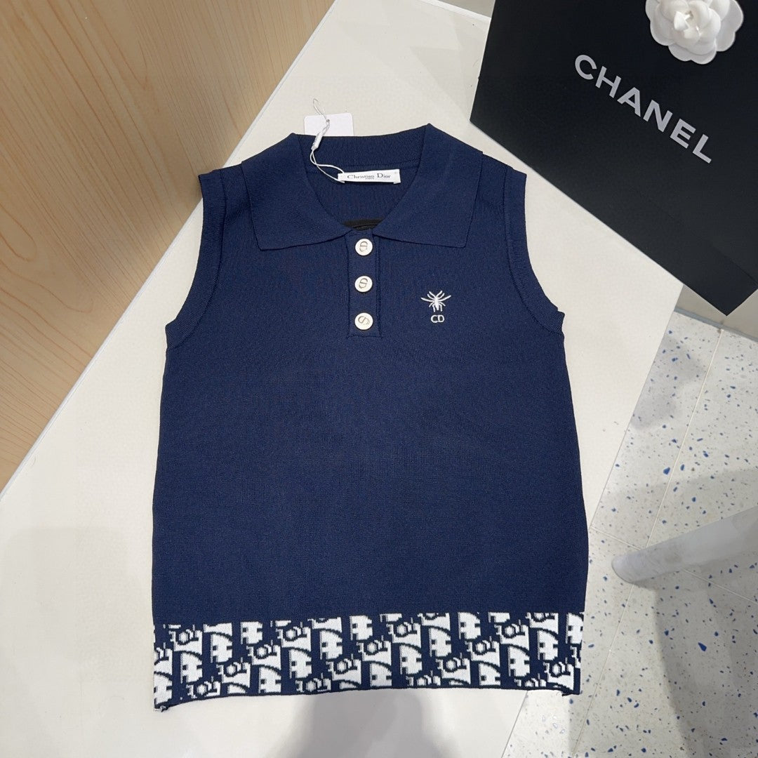 POLO TANK TOP 639172 IN NAVY BLUE COTTON RIBBED KNIT