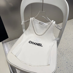 TANK TOP 640622 IN WHITE COTTON CRYSTAL ON TRIM