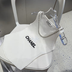 TANK TOP 640622 IN WHITE COTTON CRYSTAL ON TRIM