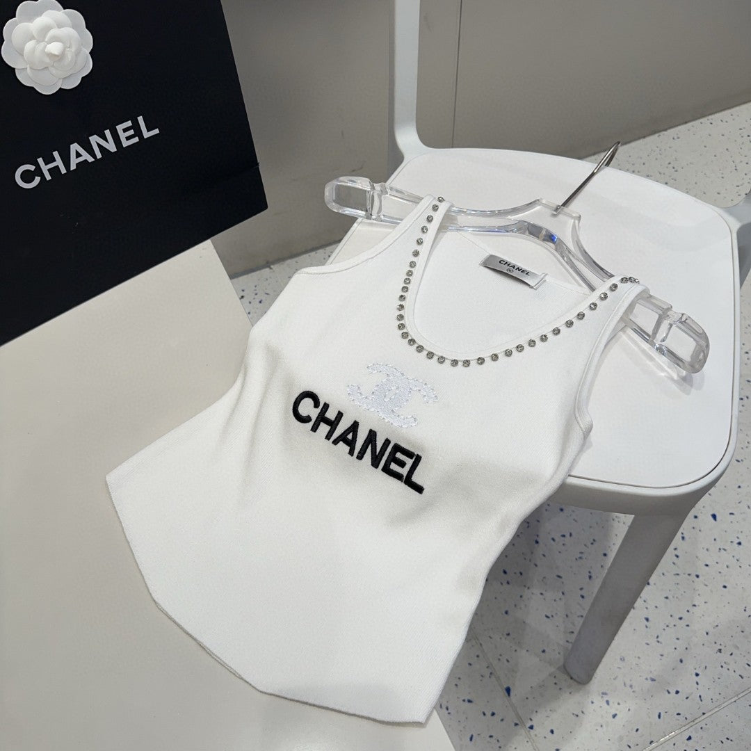 TANK TOP 640622 IN WHITE COTTON CRYSTAL ON TRIM