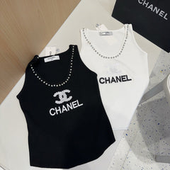 TANK TOP 640623 IN BLACK COTTON CRYSTAL ON TRIM