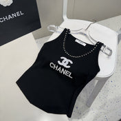 TANK TOP 640623 IN BLACK COTTON CRYSTAL ON TRIM