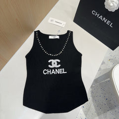 TANK TOP 640623 IN BLACK COTTON CRYSTAL ON TRIM