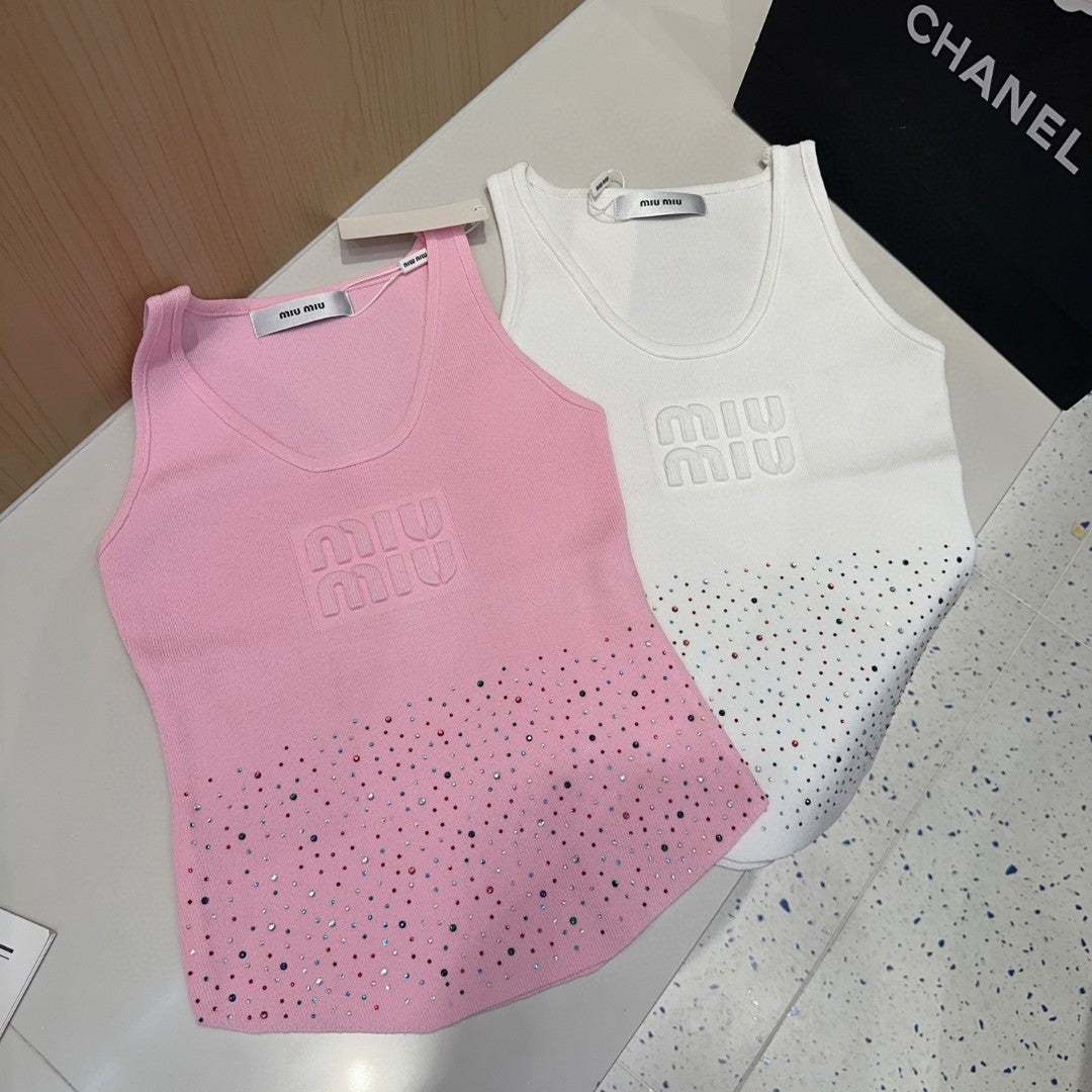 TANK TOP 640625 IN PINK COTTON MUTILCOLOR CRYSTAL