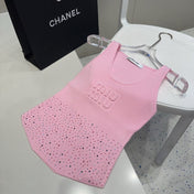 TANK TOP 640625 IN PINK COTTON MUTILCOLOR CRYSTAL