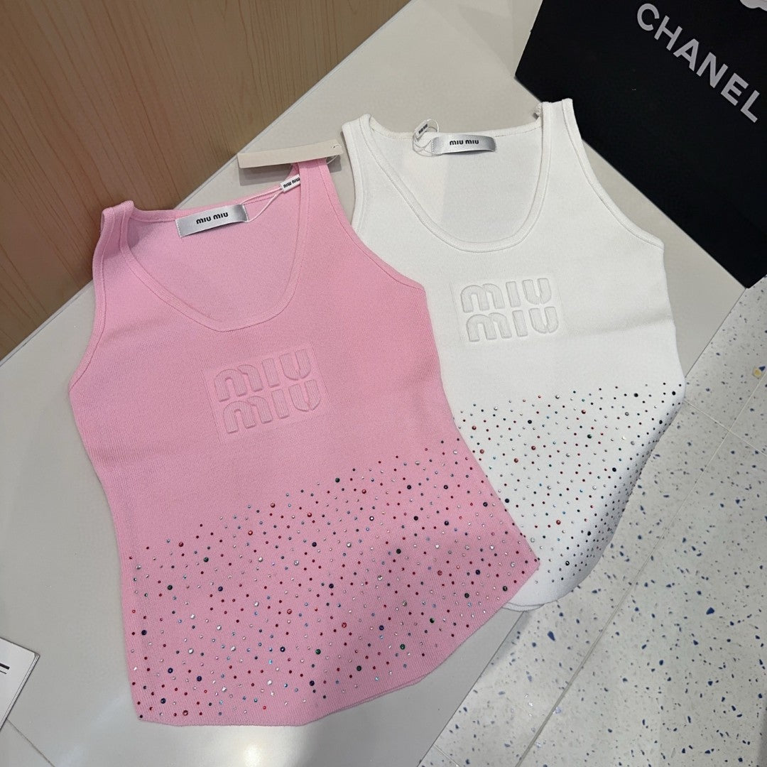 TANK TOP 640626 IN BLACK COTTON MUTILCOLOR CRYSTAL