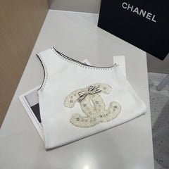 ONE SHOULDER TOP 643220 IN WHITE COTTON EMBOSSED PEARL