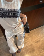 SLEEVELESS TOP 643222 IN WHITE COTTON BLACK LOGO