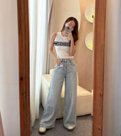 SLEEVELESS TOP 643222 IN WHITE COTTON BLACK LOGO