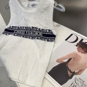 SLEEVELESS TOP 643222 IN WHITE COTTON BLACK LOGO