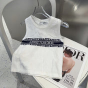 SLEEVELESS TOP 643222 IN WHITE COTTON BLACK LOGO