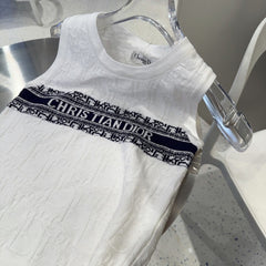 SLEEVELESS TOP 643222 IN WHITE COTTON BLACK LOGO