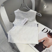 SLEEVELESS TOP 643222 IN WHITE COTTON BLACK LOGO