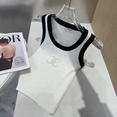 TANK TOP 643225 IN BLACK AND WHITE COTTON RIBBED KNIT
