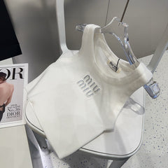 VISCOSE TANK TOP 643229 IN WHITE COTTON RIBBED KNIT WITH EMBELLISHED LOGO