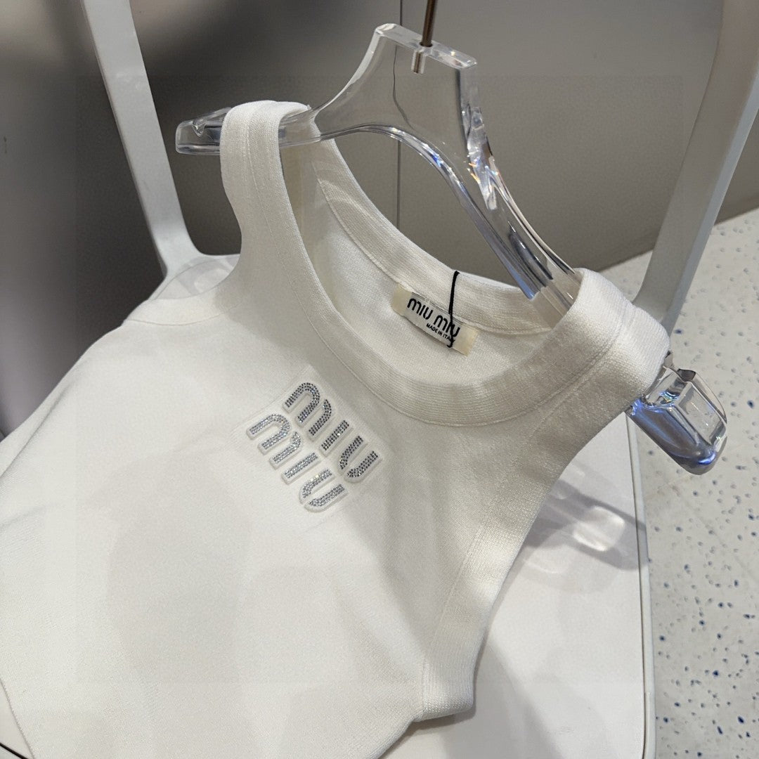 VISCOSE TANK TOP 643229 IN WHITE COTTON RIBBED KNIT WITH EMBELLISHED LOGO