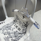 KNITTED TANK TOP 643231 IN WHITE COTTON JERSEY BLACK BIRD AND FLORAL PATTERN