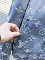 LV SHIRT JACKET IN LIGHT BLUE RIPPED MONOGRAM DENIM 239123