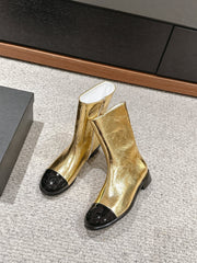 CC SHORT BOOTS IN GOLDEN MIX BLACK LAMBSKIN