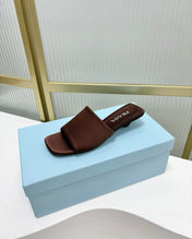 PRA TRIANGLE HEEL SATIN SLIPPERS BROWN