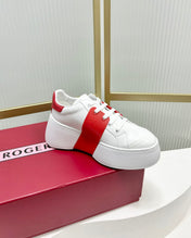 VIV' SKATE SNEAKERS IN WHITE CALFSKIN RED GLITTER STRAP AND CRYSTAL BUCKLE